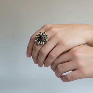 Vintage Doug Paulus 925 Sterling Silver Ring with Multicolor Gemstones Size 7.5